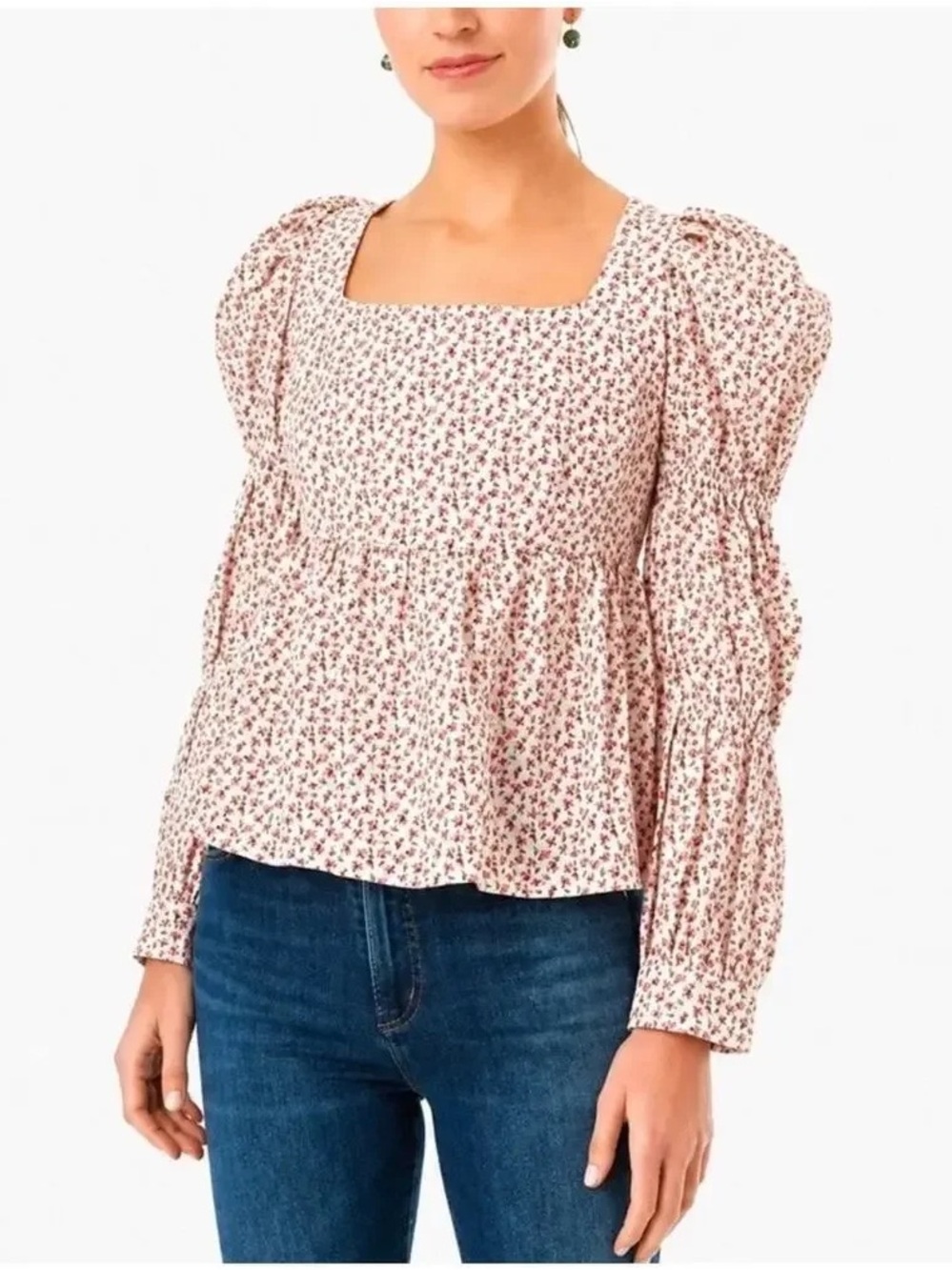 NWT Tuckernuck Hyacinth House Clemons Floral Peplum Top in White Pink - Size: M